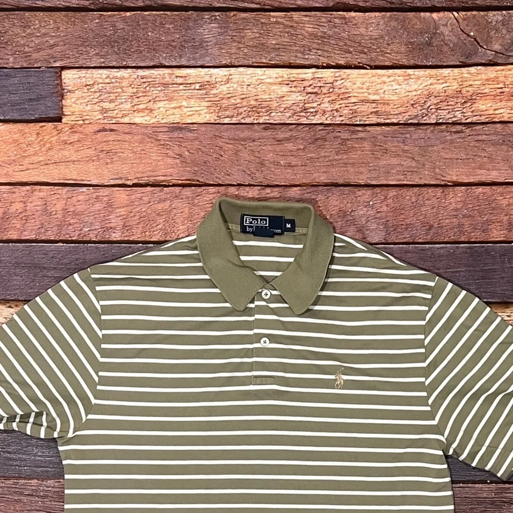 Polo Ralph Lauren Striped Tan Mens Preppy Polo Golf Shirt